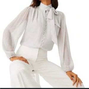 Ann Taylor Ivory Blouse with Tie Front